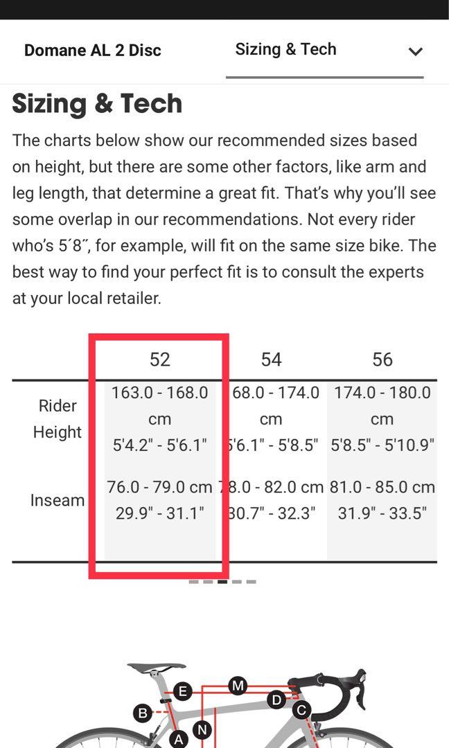 Trek domane al online 2 size chart