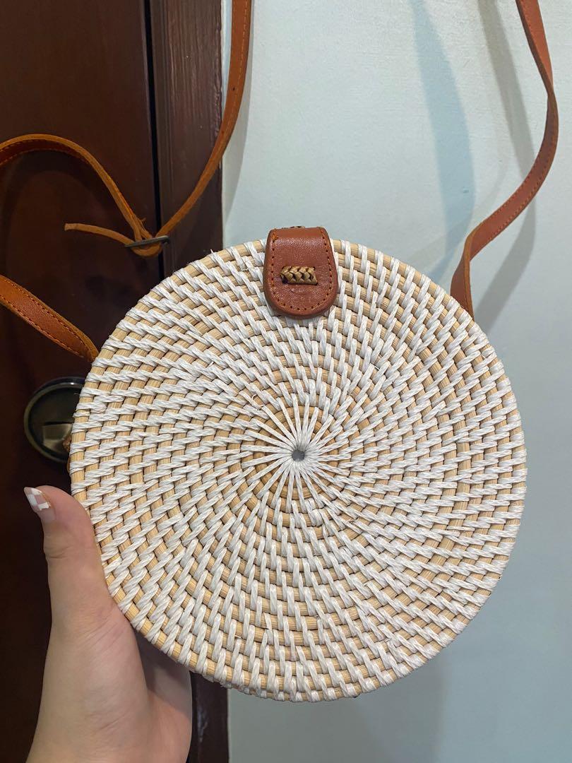 White rattan bag round cheap