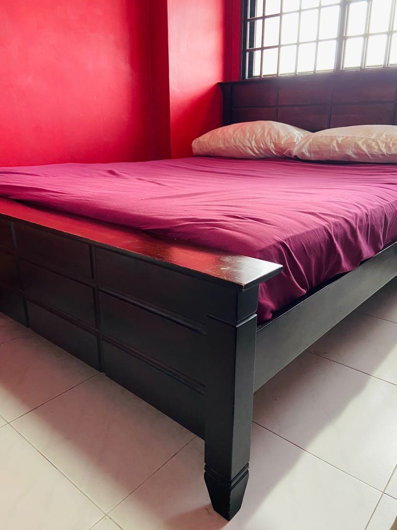 Wood Queen Size Bed Frame, Furniture & Home Living, Furniture, Bed