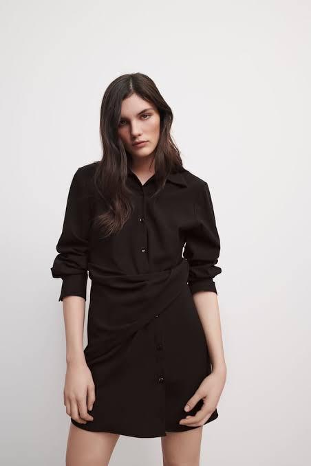 Zara black long sleeve button down dress Women s Fashion Dresses