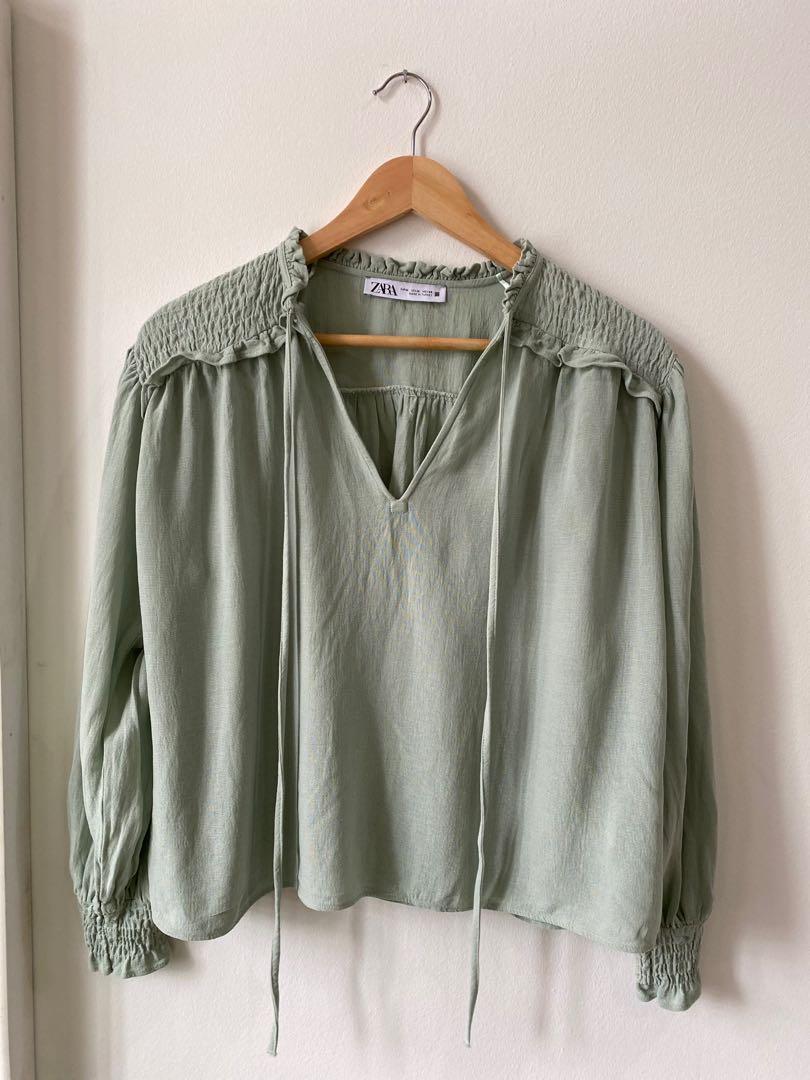 ZARA Crop Mint Green Blouse