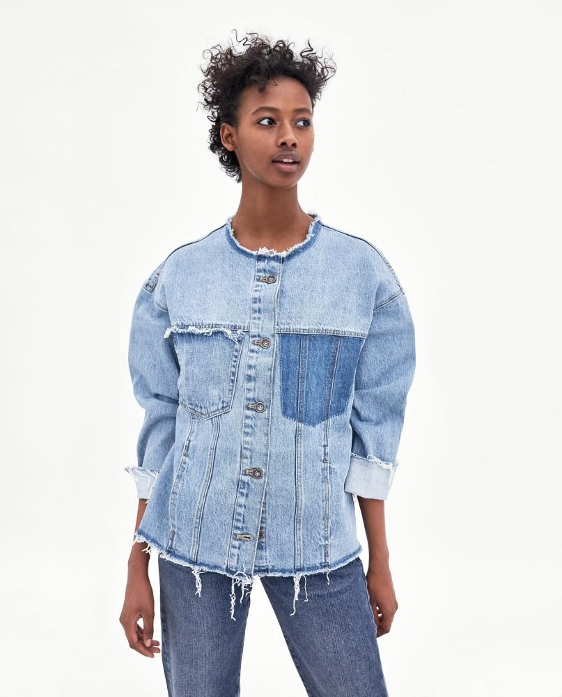 Zara denim jacket two tone cutting off 