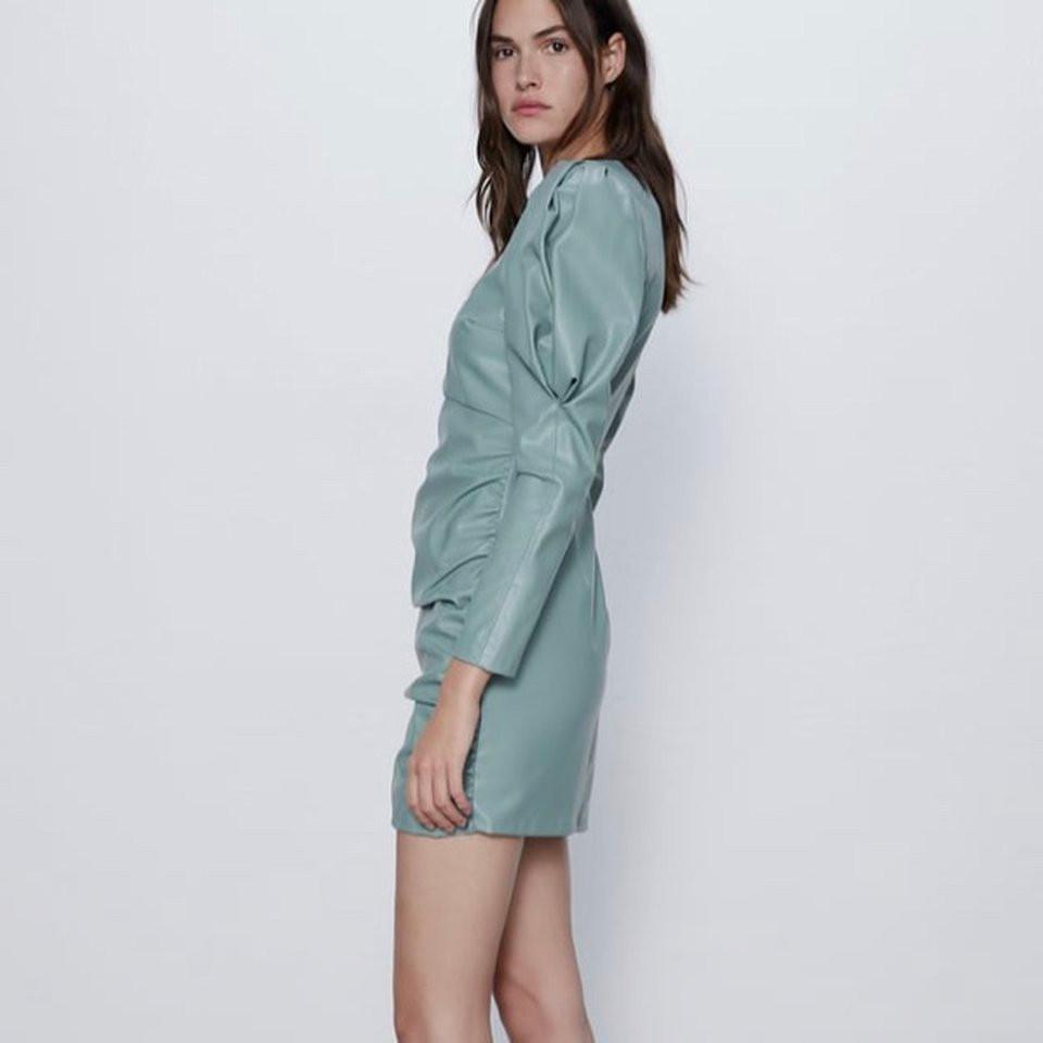 Green leather dress zara new arrivals