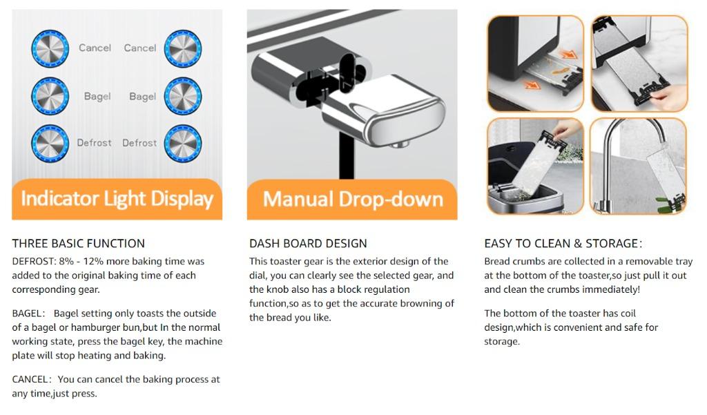 4 Slice Toaster w/ 6 Toast Setting for Various Bread Types not Oven, TV