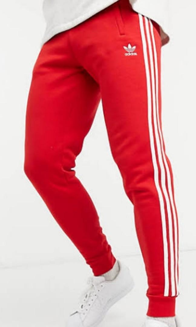 ADIDAS ORIGINALS three stripes joggers in red Men s Fashion Activewear on Carousell