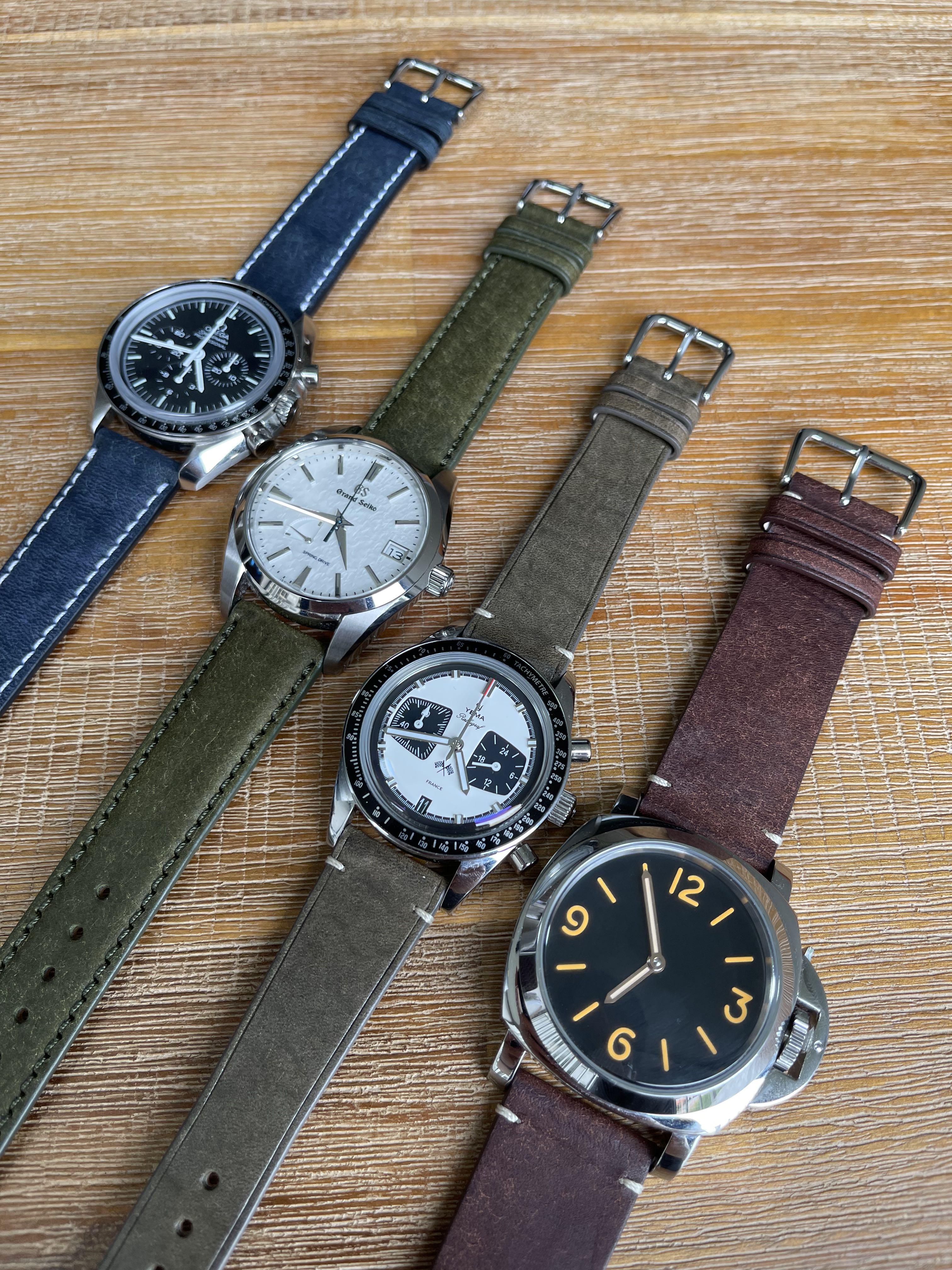 Awristed Co Pueblo Handmade Leather Straps 20mm 22mm Tobacco Brown Navy Blue Denim Olive Green Grey Quick release and Zermatt Lining