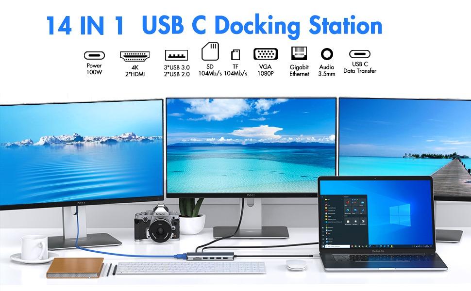 BNIB] ABIWAZY (ABTT61) USB C 14-in-1 Docking Station, Dual Monitor USB C  Hub for