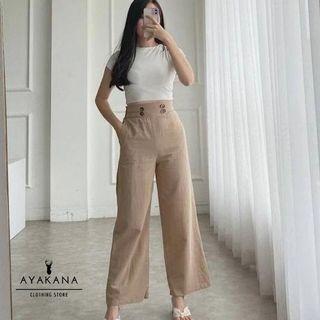 Celana Kulot Linen Highwaist Double Button