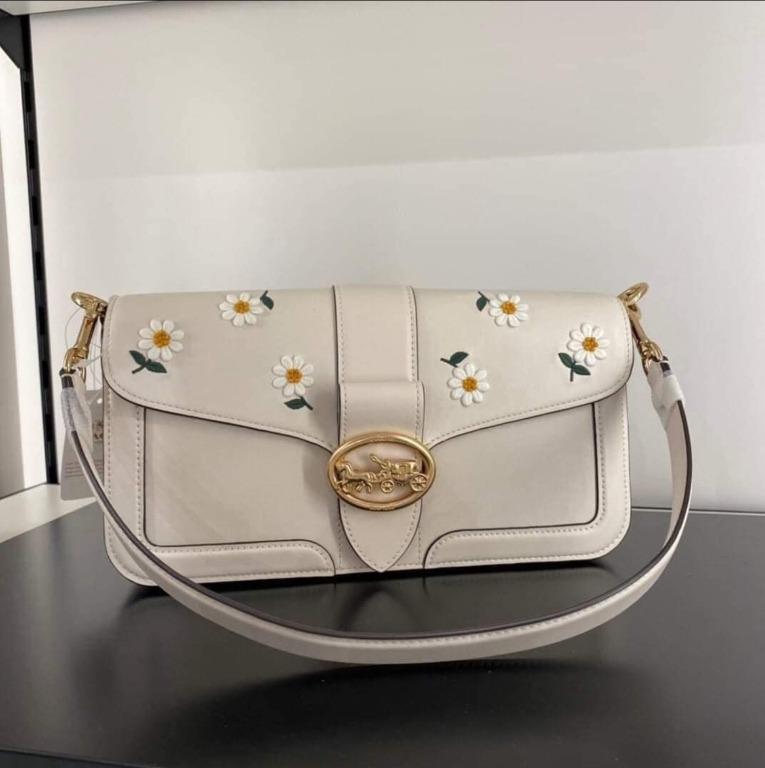 Coach Shoulder Bag With Daisy Embroidery C3594 Chalk, Women's