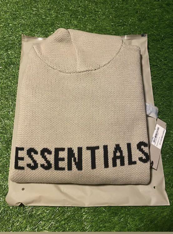 Fear Of God Essentials Fw20 Knit Hoodie Olive Khaki Men S Fashion Tops Sets Hoodies On Carousell