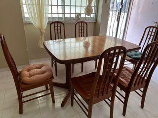 Expandable wooden dining table & 6 chairs for sale