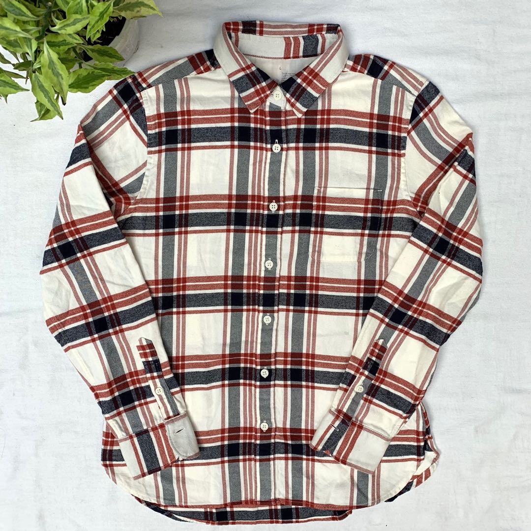 GU Japan Plaid Cream White Flannel, Men 