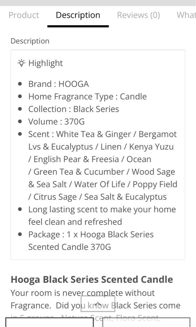 Hooga Candle cucumber & green tea, Furniture & Home Living, Home