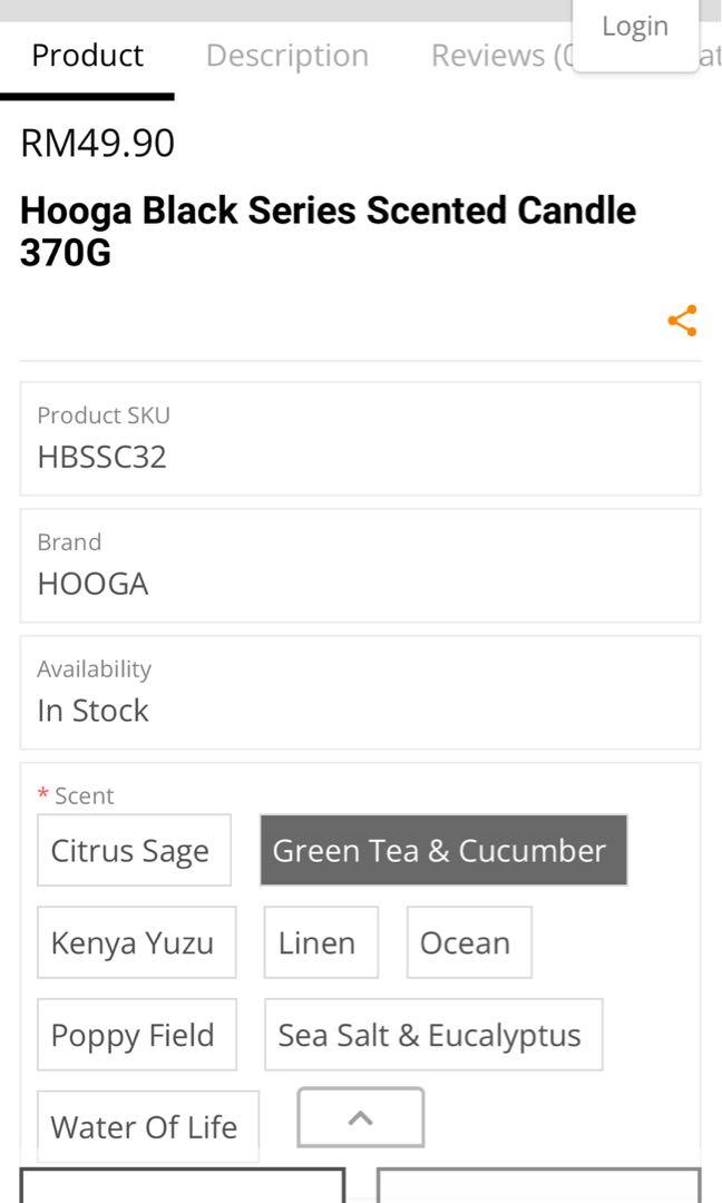 Hooga Candle cucumber & green tea, Furniture & Home Living, Home