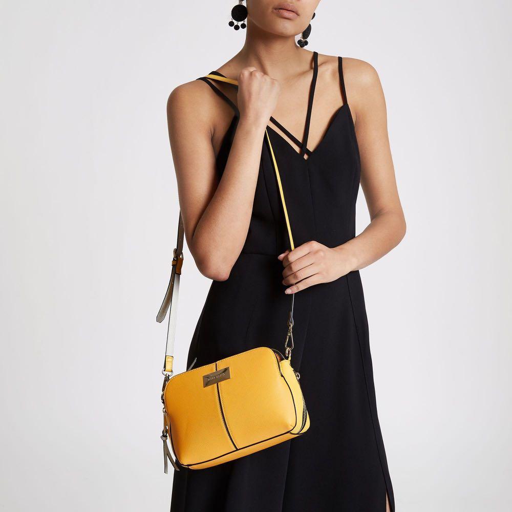 SayaJual RIVER ISLAND Triple Compartment Leather Sling Bag in Pumpkin Yellow Orange