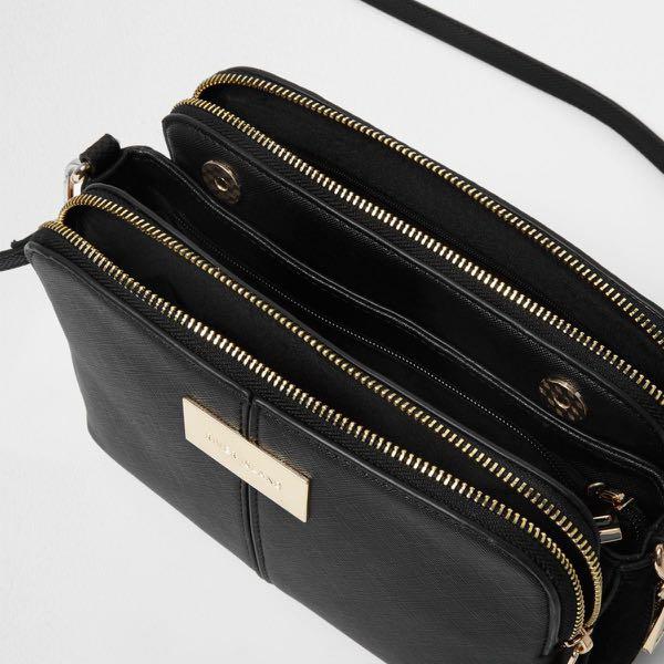 River island black triple compartment cross store body bag