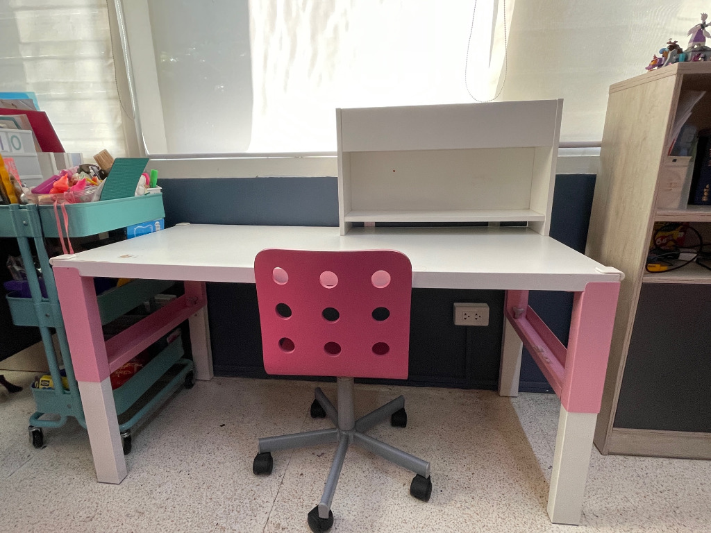 IKEA Pahl Adjustable Study Table with IKEA Jules Chair (Pink or Blue
