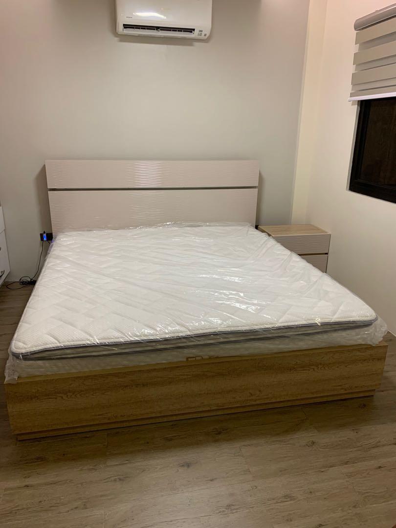 Kingsize Bed frame with Mattress and side table, Furniture & Home