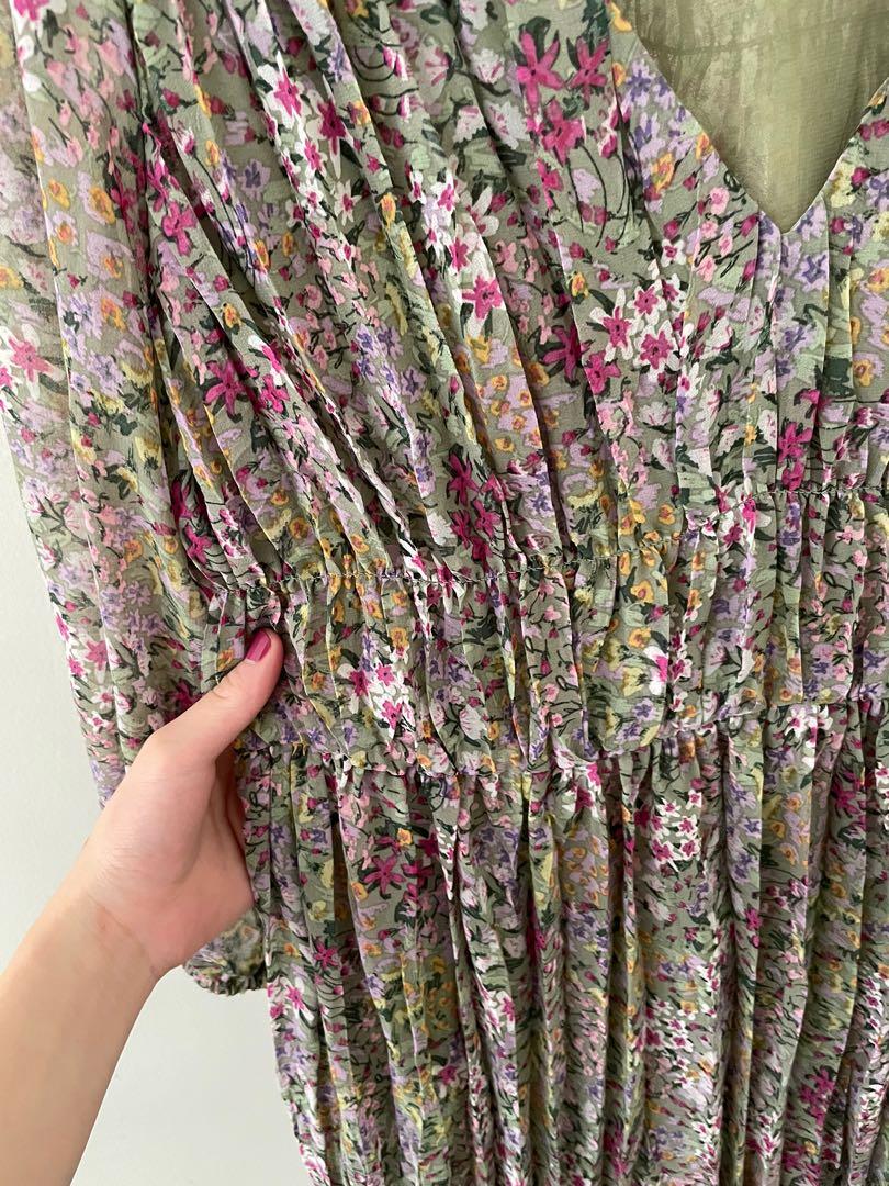 MANGO PRINTED PLEATED DRESS