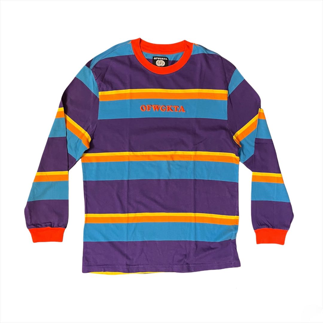 odd future striped teal & purple long sleeve shirt