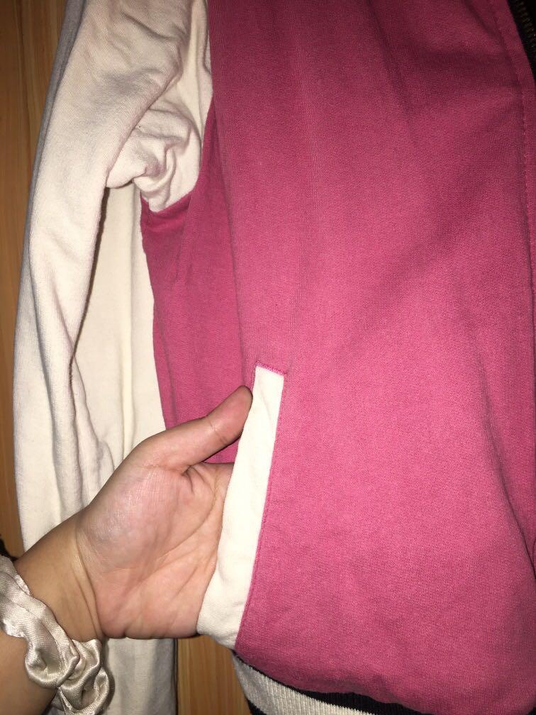 Pink Feline Reversible Black Letterman Sporty Varsity Jacket