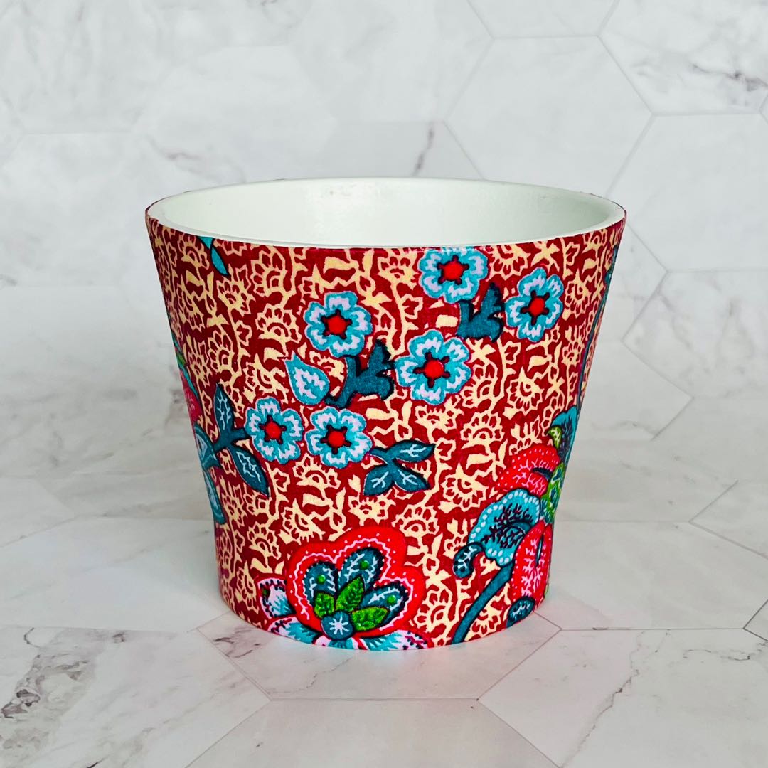 Pink Floral Batik Plant Pot, Indoor Planter, Flowerpot, Small Size