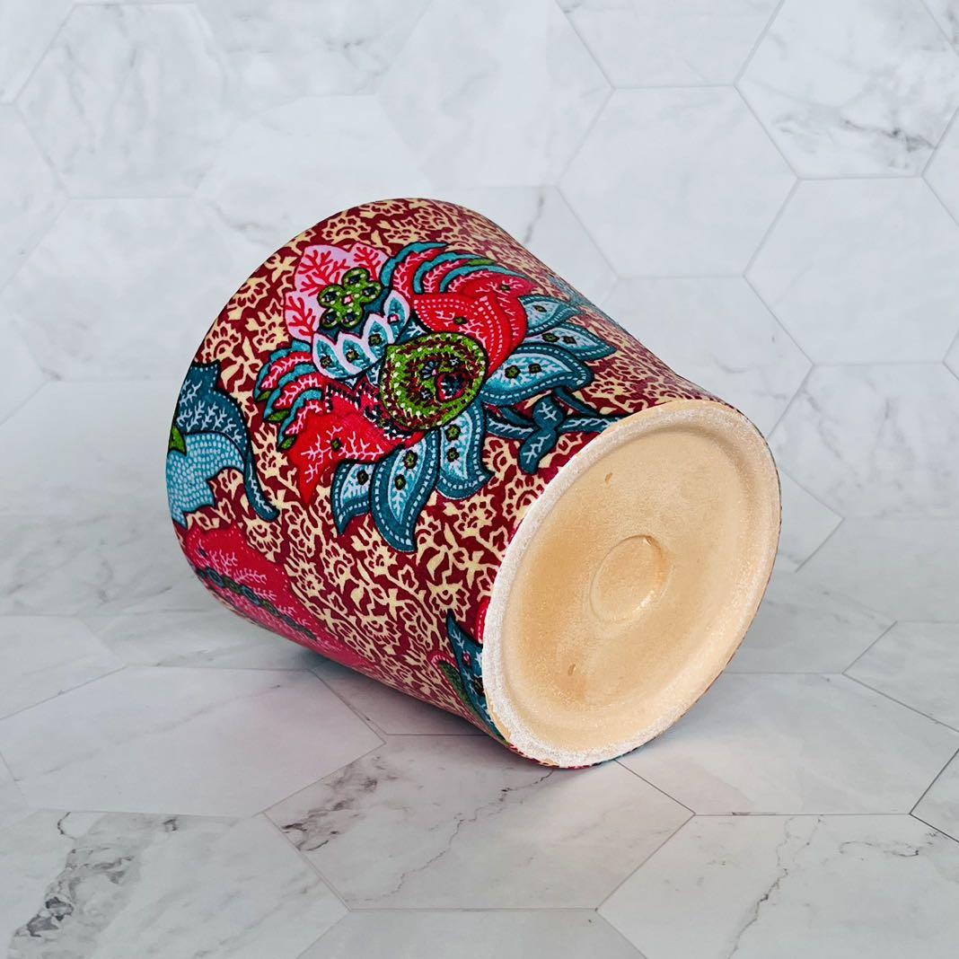 Pink Floral Batik Plant Pot, Indoor Planter, Flowerpot, Small Size