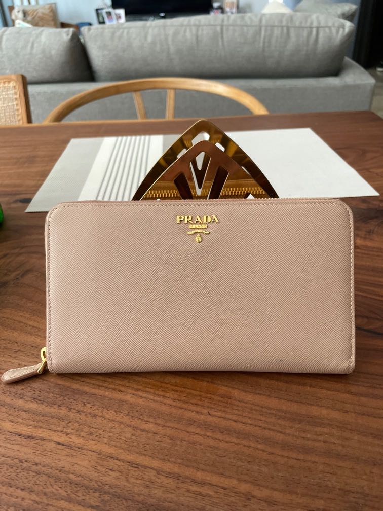 Powder Pink Saffiano And Leather Wallet With Shoulder Strap