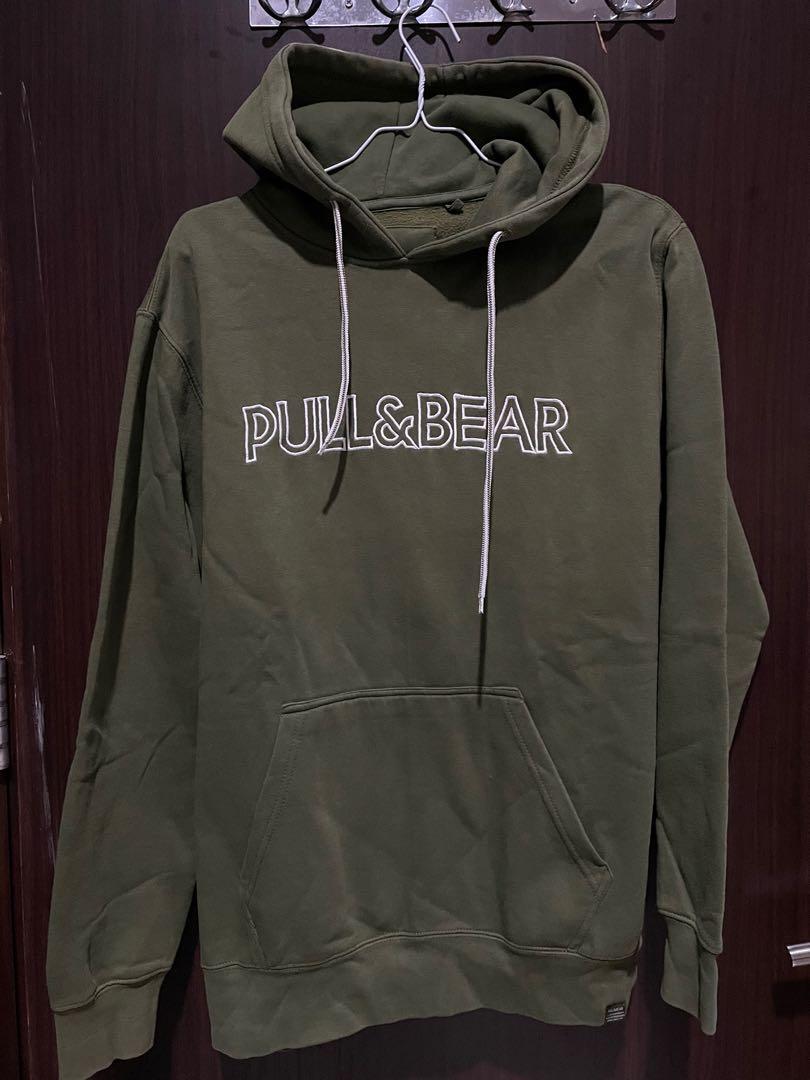 Pull Bear Hoodie Pria Hijau Army Size L Fesyen Pria Pakaian