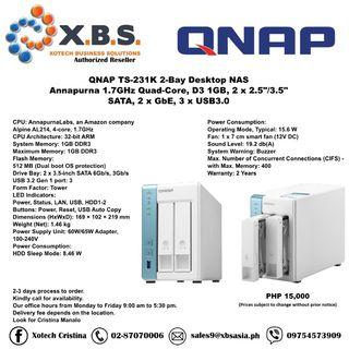 QNAP TS-231K 2-Bay Desktop NAS Annapurna 1.7GHz Quad-Core, D3 1GB, 2 x 2.5"/3.5" SATA, 2 x GbE, 3 x USB3.0