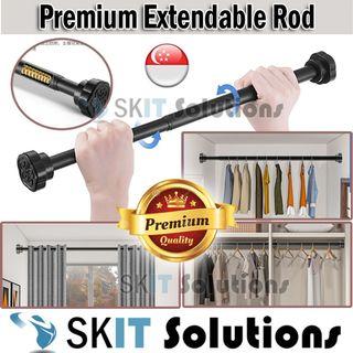 【SG Seller】Premium Window Curtain Shower Rod Pole, Practical Stainless Steel Round Head Extendable Telescopic Multifunctional Tension Rod for Bathroom, Balcony, Kitchen, Laundry, Living bedroom, Cupboard, Metal Rod Diameter 2.2cm, Max Load 10-20Kg