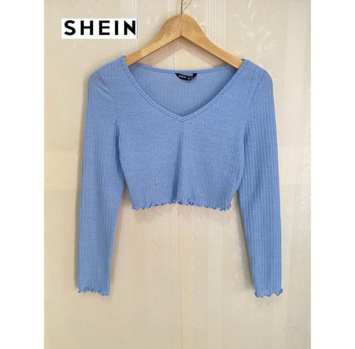 Shein Cardigan Crop Top Blue, Fesyen Wanita, Pakaian Wanita, Atasan di  Carousell