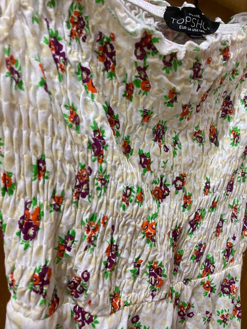 TOPSHOP Cream Flower Dress, Fesyen 