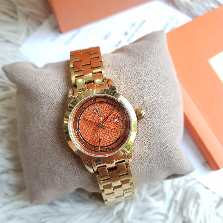 Tory burch mens gold & orange bracelet watch outlet