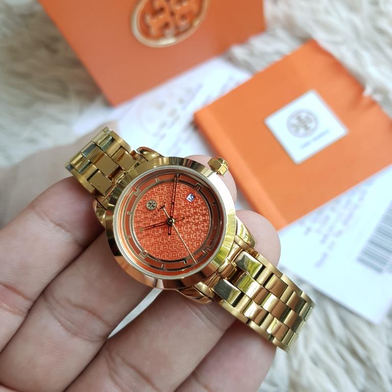 Tory burch mens gold & orange bracelet watch outlet