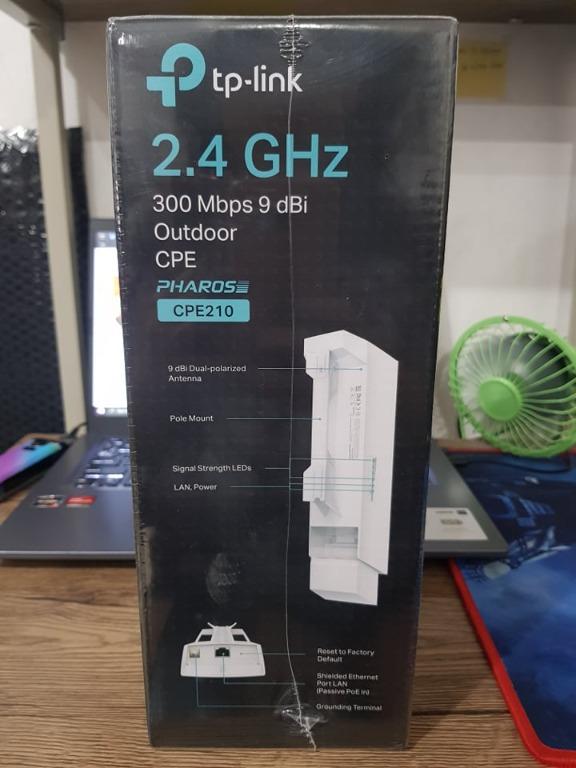 TP-Link CPE210 2.4GHz 300Mbps 9dBi Outdoor CPE (Category: Networking) located in Pasig City. Submitted by fjEgangan (Listing ID 1141223607, Image 2). Description: TP-Link CPE210 2.4GHz 300Mbps 9dBi Outdoor CPE ✅ Built-in 9dBi 2x2 dual-polarized directional MIMO antenna ✅ System-level optimizations for more than 5km long range wireless transmission ✅ TP-LINK Pharos MAXtream TDMA (Time-Division-Multiple-Access) technology improves product performan
