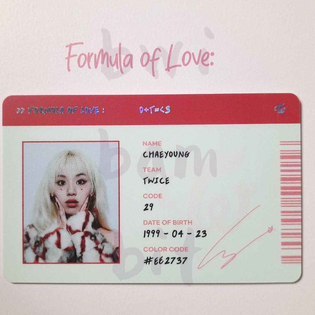 Twice Formula of Love Chaeyoung ID card, Hobbies & Toys, Memorabilia