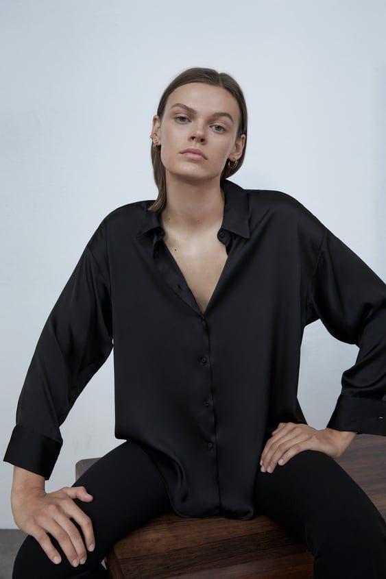 Black satin cheap top zara