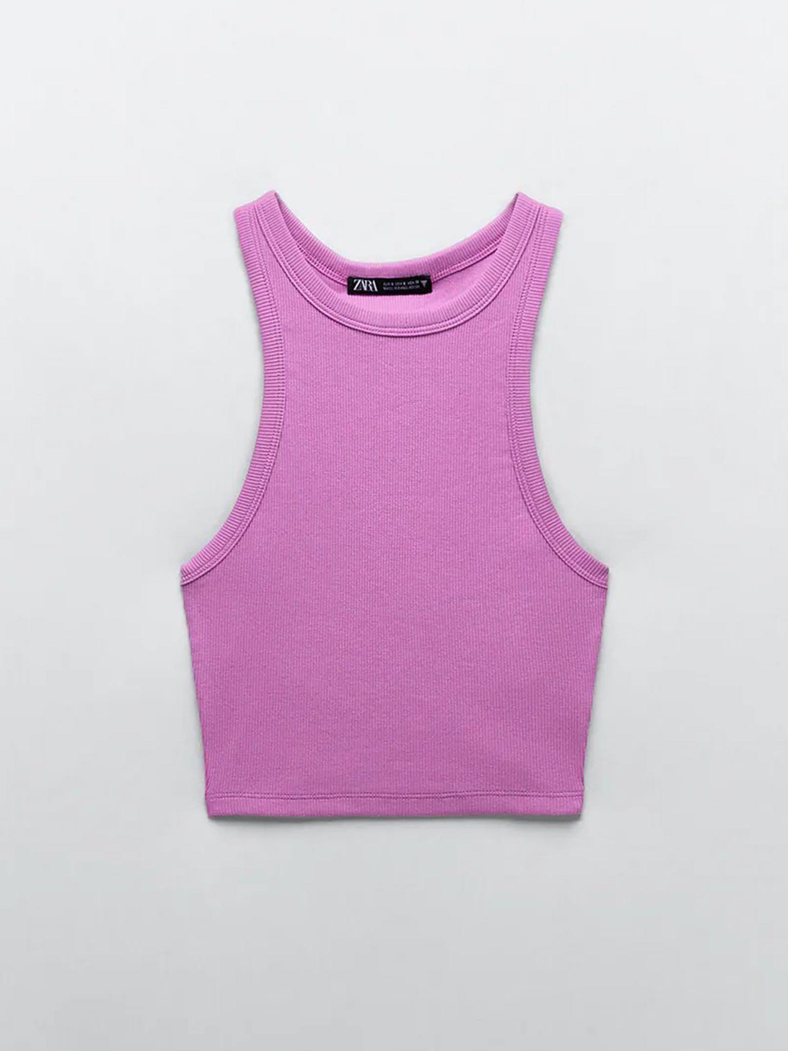 Zara ribbed tank top - purple/pink, Women's Fashion, Tops, Sleeveless on  Carousell