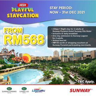 2D 1N Playful Staycation (sunway lagoon/sunway pyramid hotel/sunway clio hotel) + Quack Express for 2