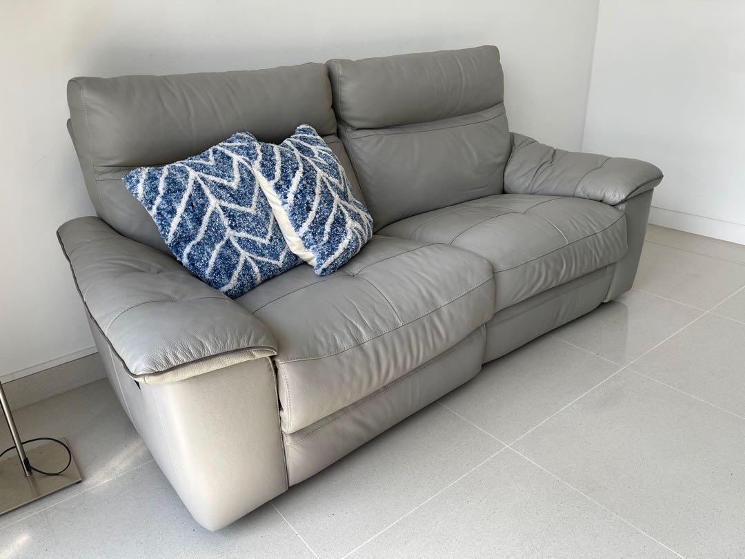 7/10 Condition 3 Seater Light Grey Leather Sofa For Sale, Furniture & Home  Living, Furniture, Sofas On Carousell