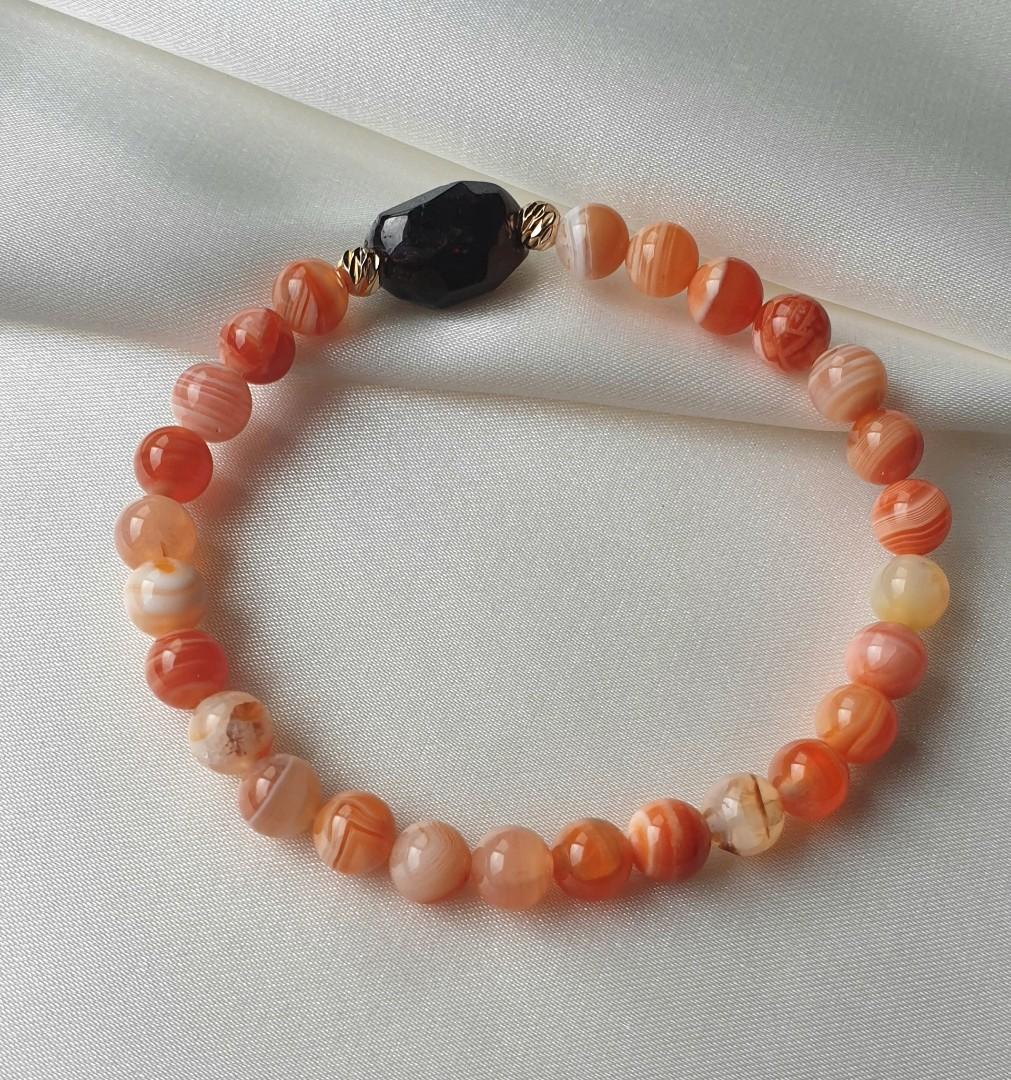 807] Orange Botswana Agate with Raw Garnet Bracelet, Women's