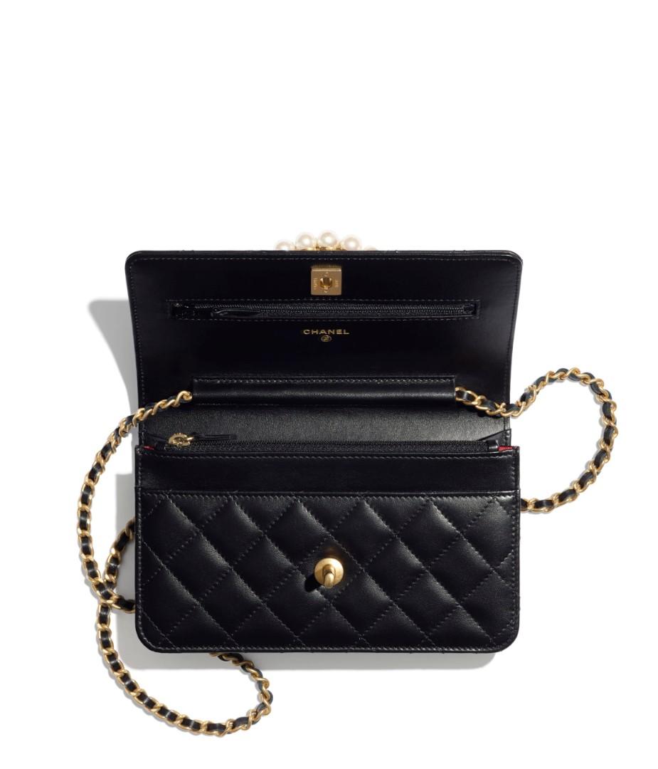 Authentic Chanel Wallet On Chain Pearl Crush in Black, Luxury