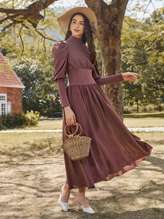 Burgundy mock neck dress on sale