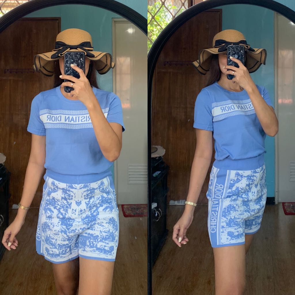 BKK Christian Dior Knitted Terno Blue, Women's Fashion, Dresses \u0026 Sets,  Sets or Coordinates on Carousell
