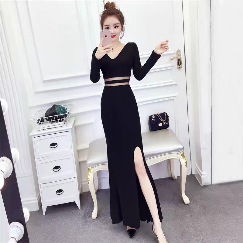 Black gown shiny dress elegant simple minimal S size Women s