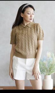 Collar Knit Top (brown)