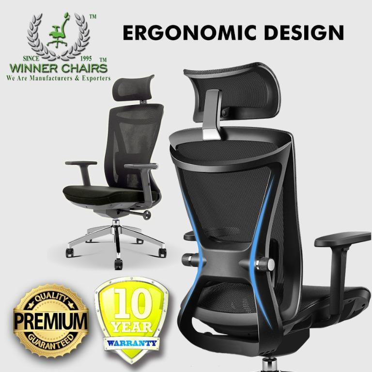 Ergonomic Office Chair 3283DALU BLK (10 Years Warranty ), Furniture