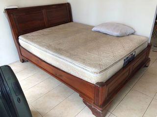 QUEEN size wooden bed frame with mattress
