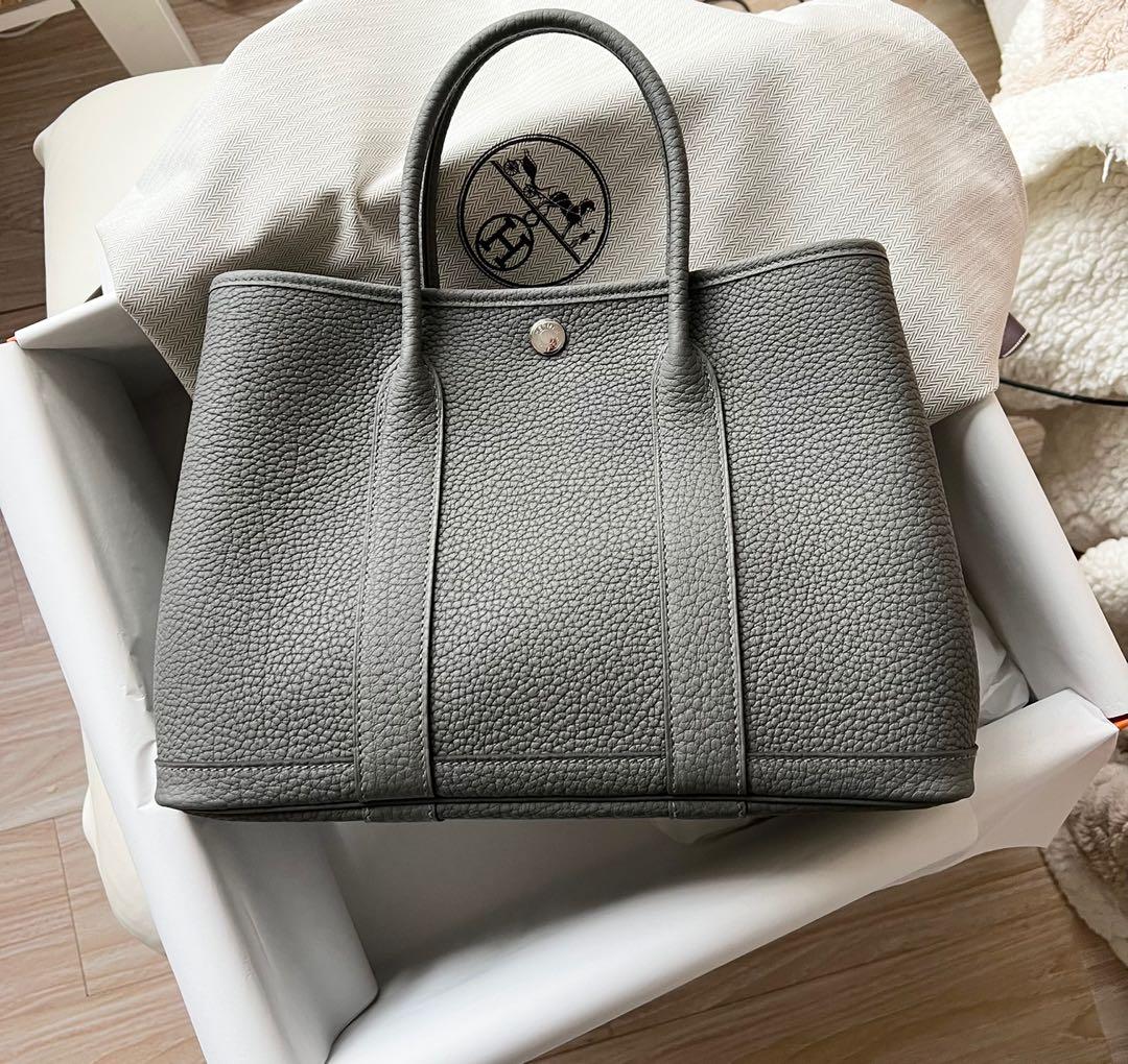 Hermes Bag Garden Party 30 Bag Black / Vache Country Leather Palladium •  MIGHTYCHIC • 